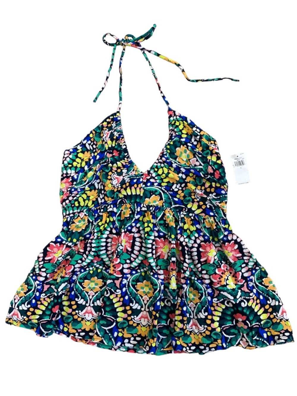 Artsy Colorful Old Navy Watercolor Multicolor Floral Peplum Halter Tank Top